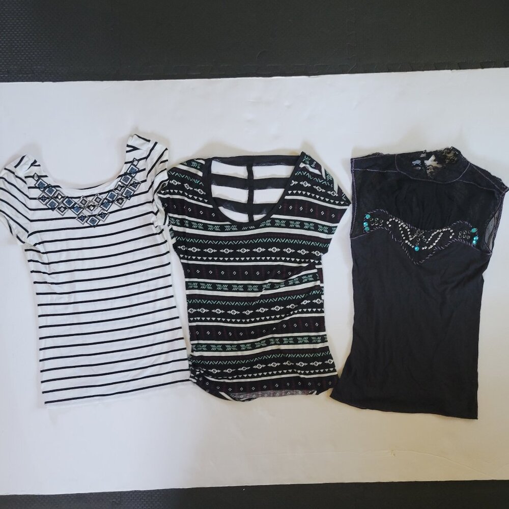 Lot Bundle of 3 Festive Dress Up Tops Shirts Jeweled Lace Size Small and XS